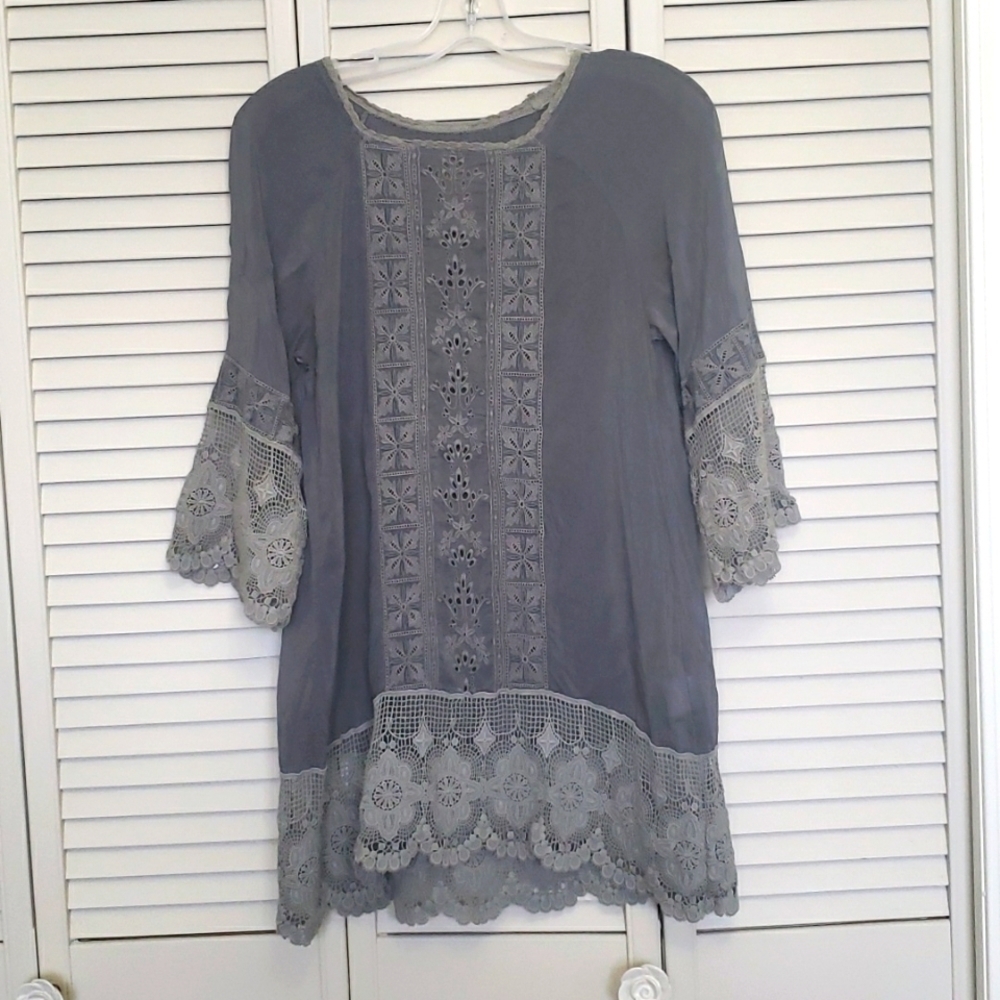 Johnny Was Boho Embroidered Lace Tunic Top, Grey, Size XS - Picture 2 of 13